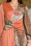 Orange split satin dress 