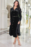 Velvet midi dress with elegant shirt cut, black 