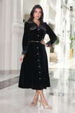 Velvet midi dress with elegant shirt cut, black 