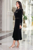 Velvet midi dress with elegant shirt cut, black 