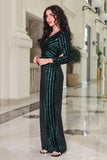 Long sequin evening dress with a green slit