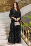 Black floral velvet satin long dress 