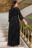 Black floral velvet satin long dress 