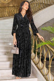 Black floral velvet satin long dress 