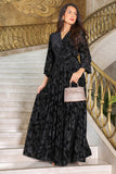 Black floral velvet satin long dress 