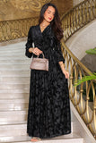 Black floral velvet satin long dress 