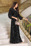 Black floral velvet satin long dress 
