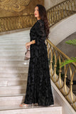 Black floral velvet satin long dress 