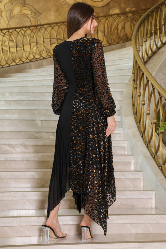 Velvet chiffon dress with tiger pattern 