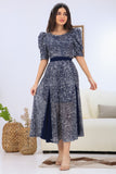 Sequin dress with sugar design, navy blue 