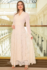 Lace maxi dress with chiffon sleeves, beige 