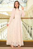 Lace maxi dress with chiffon sleeves, beige 