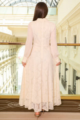 Lace maxi dress with chiffon sleeves, beige 