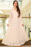 Lace maxi dress with chiffon sleeves, beige 