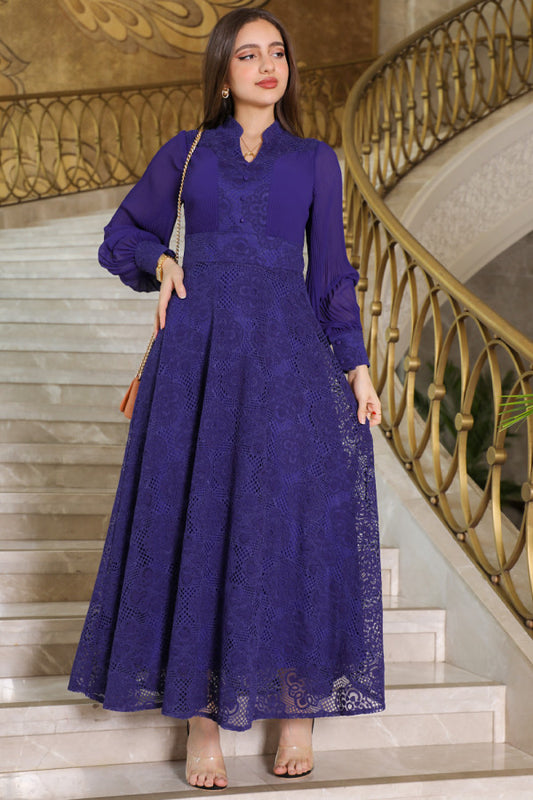 Lace maxi dress with chiffon sleeves, purple 