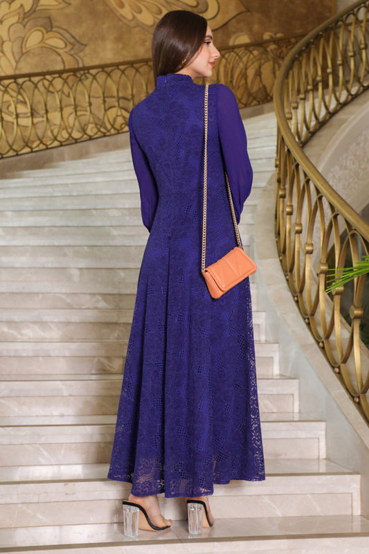 Lace maxi dress with chiffon sleeves, purple 