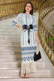 Midi dress with fringed pattern, blue 
