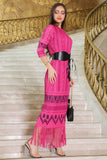 Fuchsia fringed patterned midi dress 