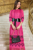 Fuchsia fringed patterned midi dress 