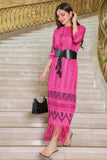 Fuchsia fringed patterned midi dress 