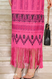 Fuchsia fringed patterned midi dress 