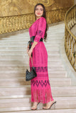 Fuchsia fringed patterned midi dress 