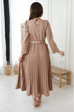 Long-sleeved suede midi dress, beige 