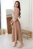 Long-sleeved suede midi dress, beige 