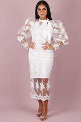 Two-piece dress with rose embroidery, white