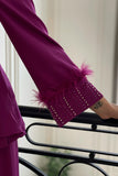 A set of trousers and a tie-dye blouse embroidered with crystals, fuchsia color