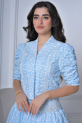 Blouse and skirt set with split design, sky blue