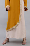 Oriental galabiya with a split design in two colors, embroidered in cumin and beige