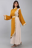 Oriental galabiya with a split design in two colors, embroidered in cumin and beige