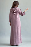 Kaftan style jalabiya embroidered with beads and gold crystals, mauve colour 