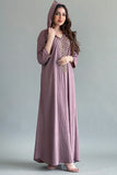 Kaftan style jalabiya embroidered with beads and gold crystals, mauve colour 