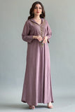 Kaftan style jalabiya embroidered with beads and gold crystals, mauve colour 