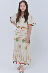 Jalabiya with embroidery and colorful tassels 