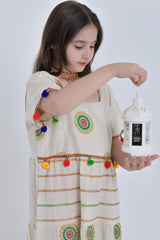 Jalabiya with embroidery and colorful tassels 