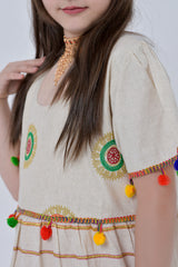Jalabiya with embroidery and colorful tassels 