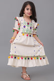 Girls' linen robe, embroidered and decorated with colorful tassels 