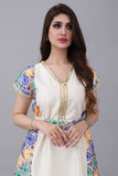 Shantoon robe embroidered with colorful geometric patterns in sugar colour 