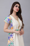 Shantoon robe embroidered with colorful geometric patterns in sugar colour 