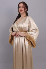 Jalabiya with embroidered dress design and decorated with a golden fringe