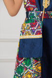 Girls' Shantoun robe, embroidered with colorful geometric patterns, navy blue 
