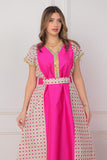 Oriental galabiya with embroidered sides and a fuchsia belt 