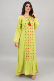 Jalabiya with embroidered roses, apple color