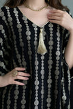 Jalabiya with Batwing cut, embroidered with black and gold threads 