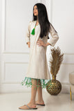 Girls' midi linen jalabiya with feather edges, green