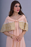 Jalabiya with cloche design with an embroidered piece in apricot colour