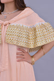 Jalabiya with cloche design with an embroidered piece in apricot colour